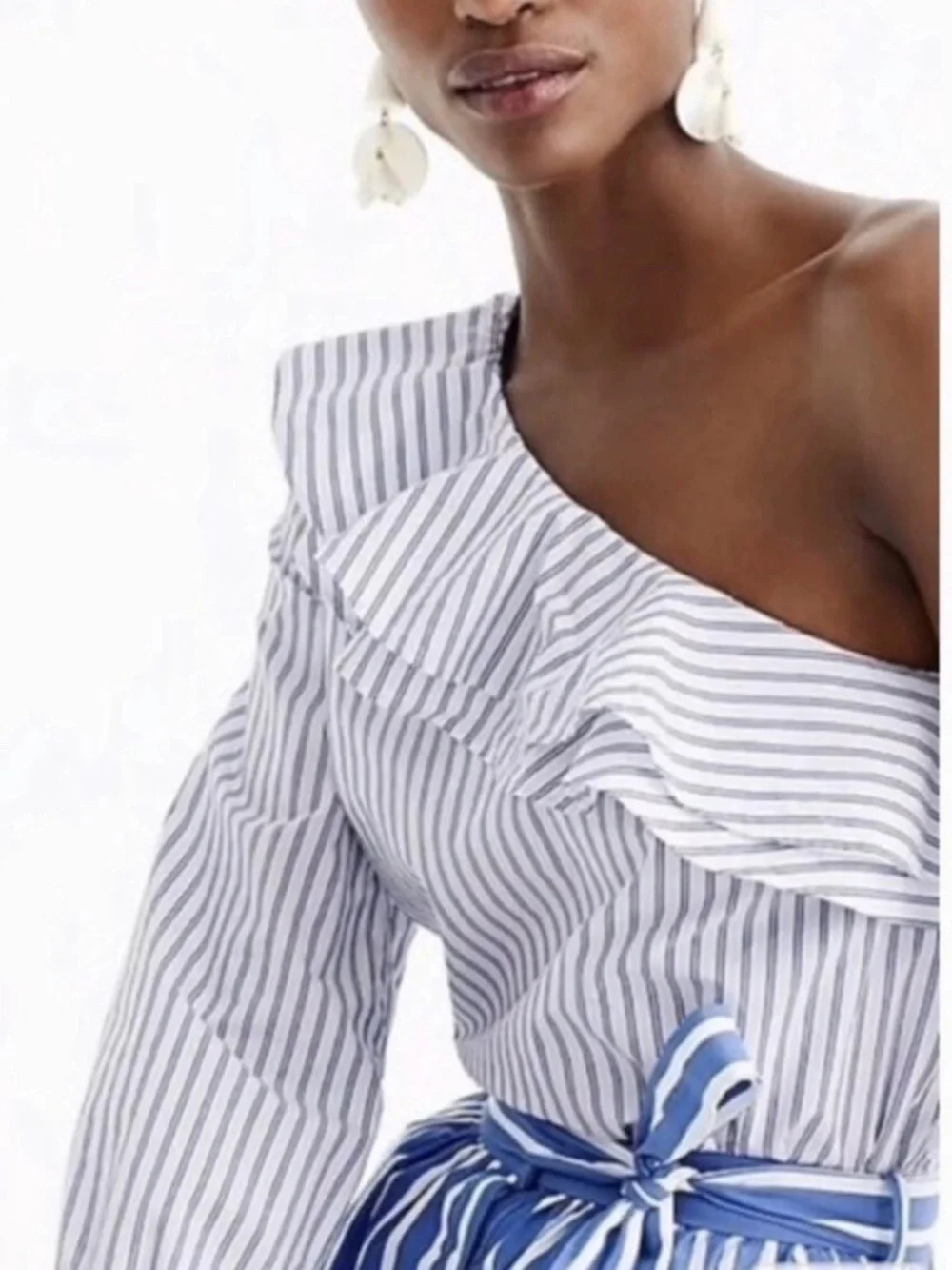 J.Crew Top Striped One Shoulder Ruffle Blouse Sz 6